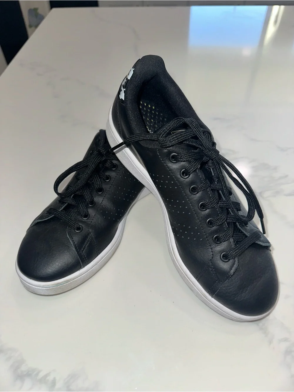 ADIDAS SIZE 9 BLACK HOUNDSTOOTH DETAIL LEATHER CLOUDFOAM SNEAKERS SHOES RUNNERS